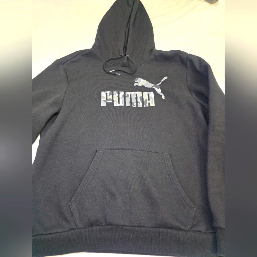 Puma Hoodie- Black w/Grey Camo Print Detail- Women's Size Lg